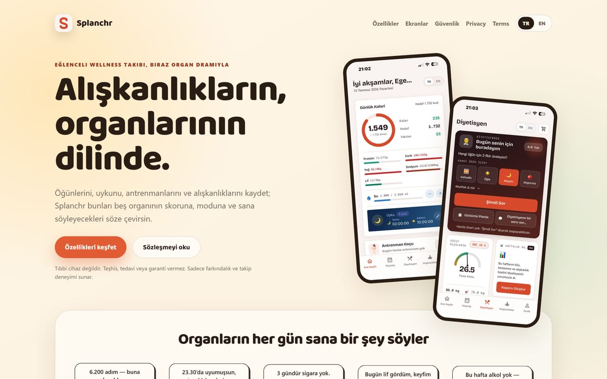 Splanchr — organ odaklı wellness takip uygulaması — ekran görüntüsü